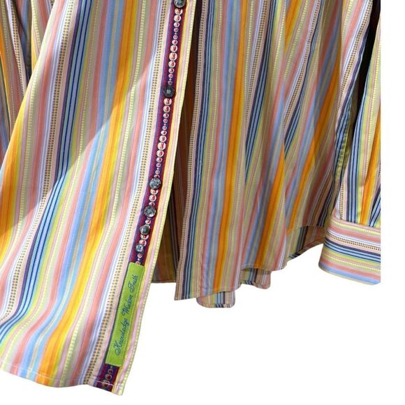 Robert Graham Multicolor Stripes Button Down Shirt with Cars French Cuff Size XL - Picture 5 of 6